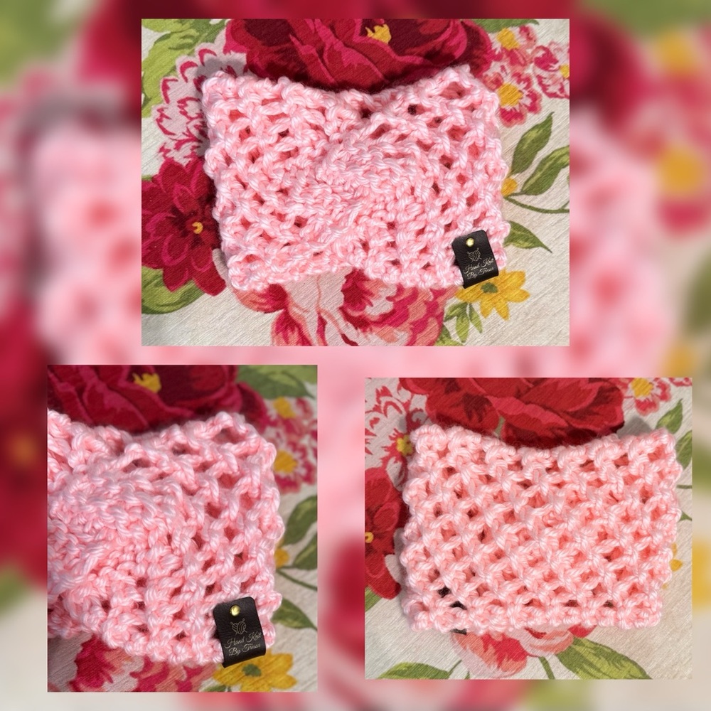 Handmade Hand Crafted Lace Knit Easter Spring Headband Adult size light pink